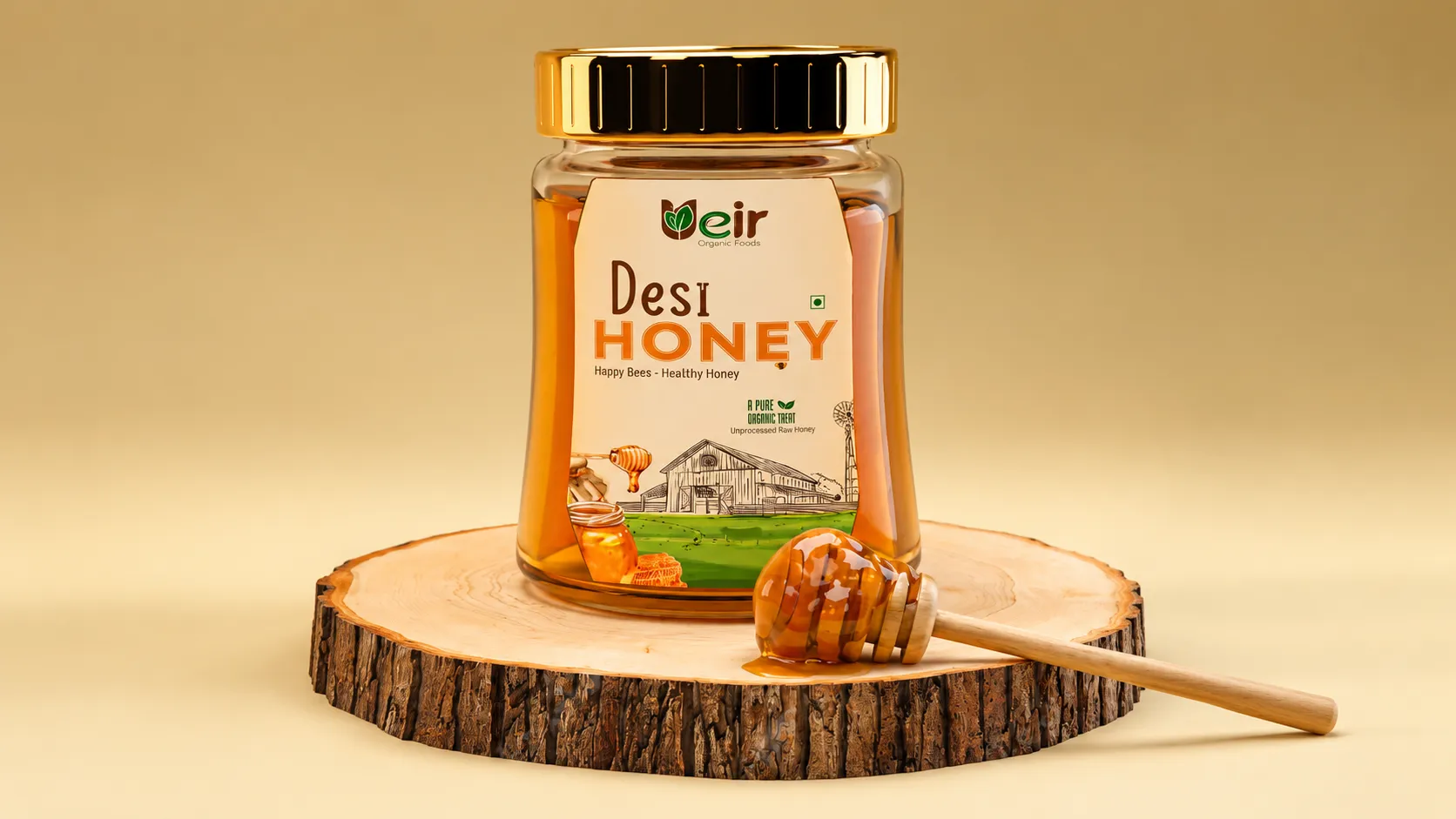 Ueir Organic - Desi Honey 3D Label Mockup Design